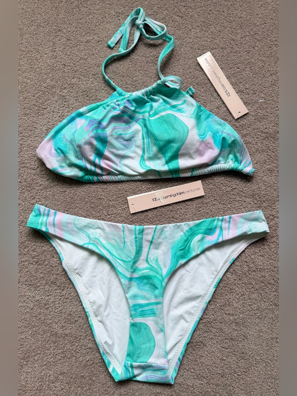 AQUA Swim x Bloomingdale's SET - Swirl Print Basic Bikini - TURQ MULTI
